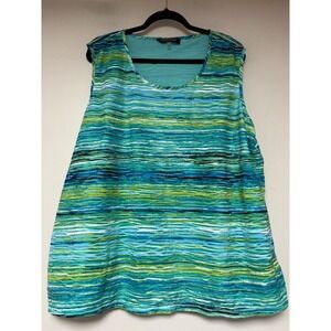 Kasper Sleeveless Top Women 3X Teal Green Striped Excellent Textured Shell